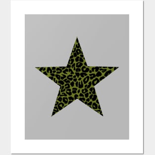 Leopard Print Star Pattern in Green and Black Posters and Art